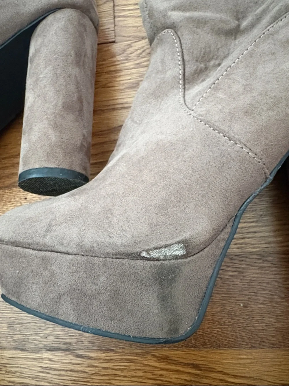 BAMBOO Taupe Suede Platform Over-the-Knee Boots